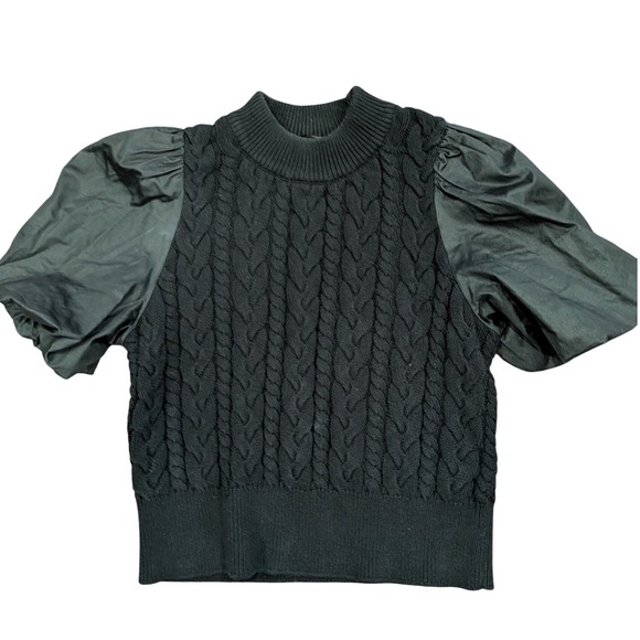 $218 RAILS Karina Black Cable Knit Sweater‎ w/Puff Sleeves, Mock Neck Top Size S - Picture 5 of 8